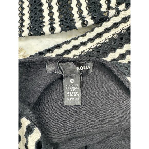 AQUA Long Sleeve Embroidered Black White Stripe Cut Out Crop Top Womens Size XS - Picture 6 of 6